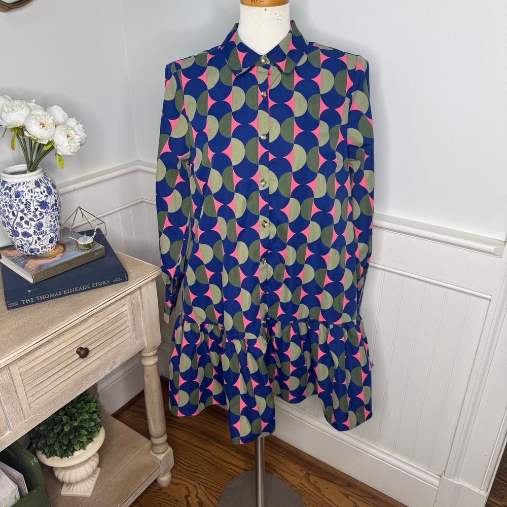 Mary Square Womens Fiona Honey Vines Geometric Print Ruffle Mini Dress M